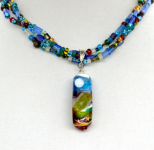 Load image into Gallery viewer, Landscape lampwork bead with multicoloured triple strand necklace
