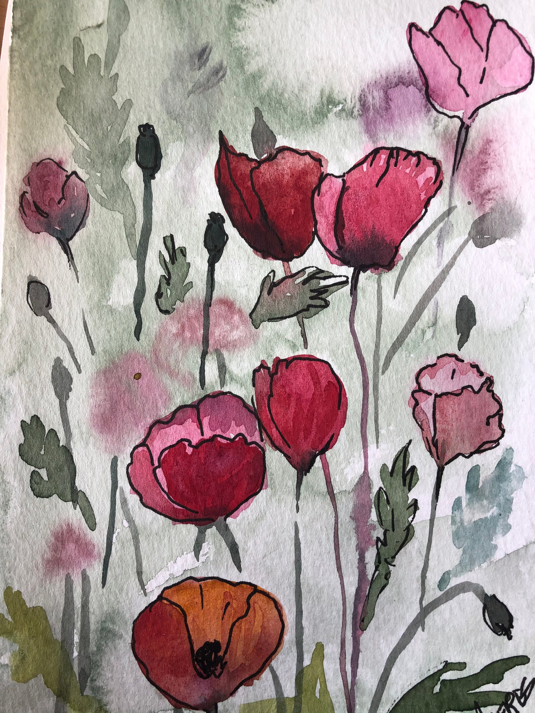 Field of Poppies Watercolour Card