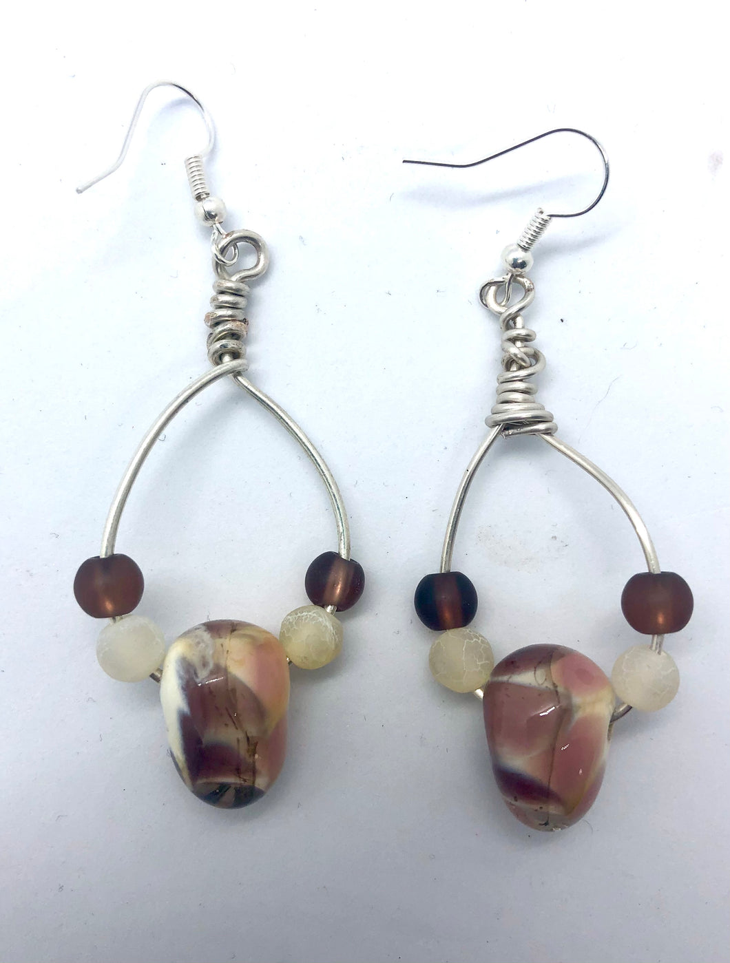 Loop Earrings in pink and purple- Lampwork Glass Bead Earrings