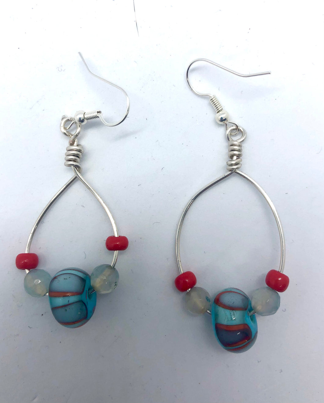 Loop Earrings in orange and blue- Lampwork Glass Bead Earrings