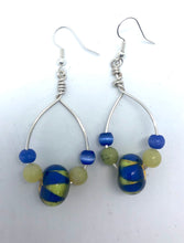 Load image into Gallery viewer, Loop Earrings in green and blue- Lampwork Glass Bead Earrings
