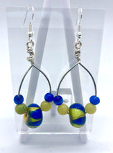 Load image into Gallery viewer, Loop Earrings in green and blue- Lampwork Glass Bead Earrings
