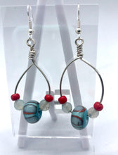 Load image into Gallery viewer, Loop Earrings in blue and orange- Lampwork Glass Bead Earrings
