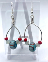 Load image into Gallery viewer, Loop Earrings in orange and blue- Lampwork Glass Bead Earrings
