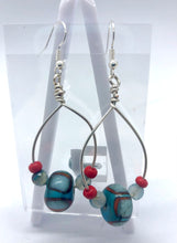 Load image into Gallery viewer, Loop Earrings in blue and orange- Lampwork Glass Bead Earrings
