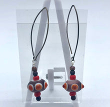 Load image into Gallery viewer, Purple core with white, orange and purple dots - Lampwork Glass Bead Earrings
