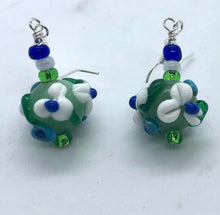 Load image into Gallery viewer, White Floral Lampwork Glass Bead Earrings
