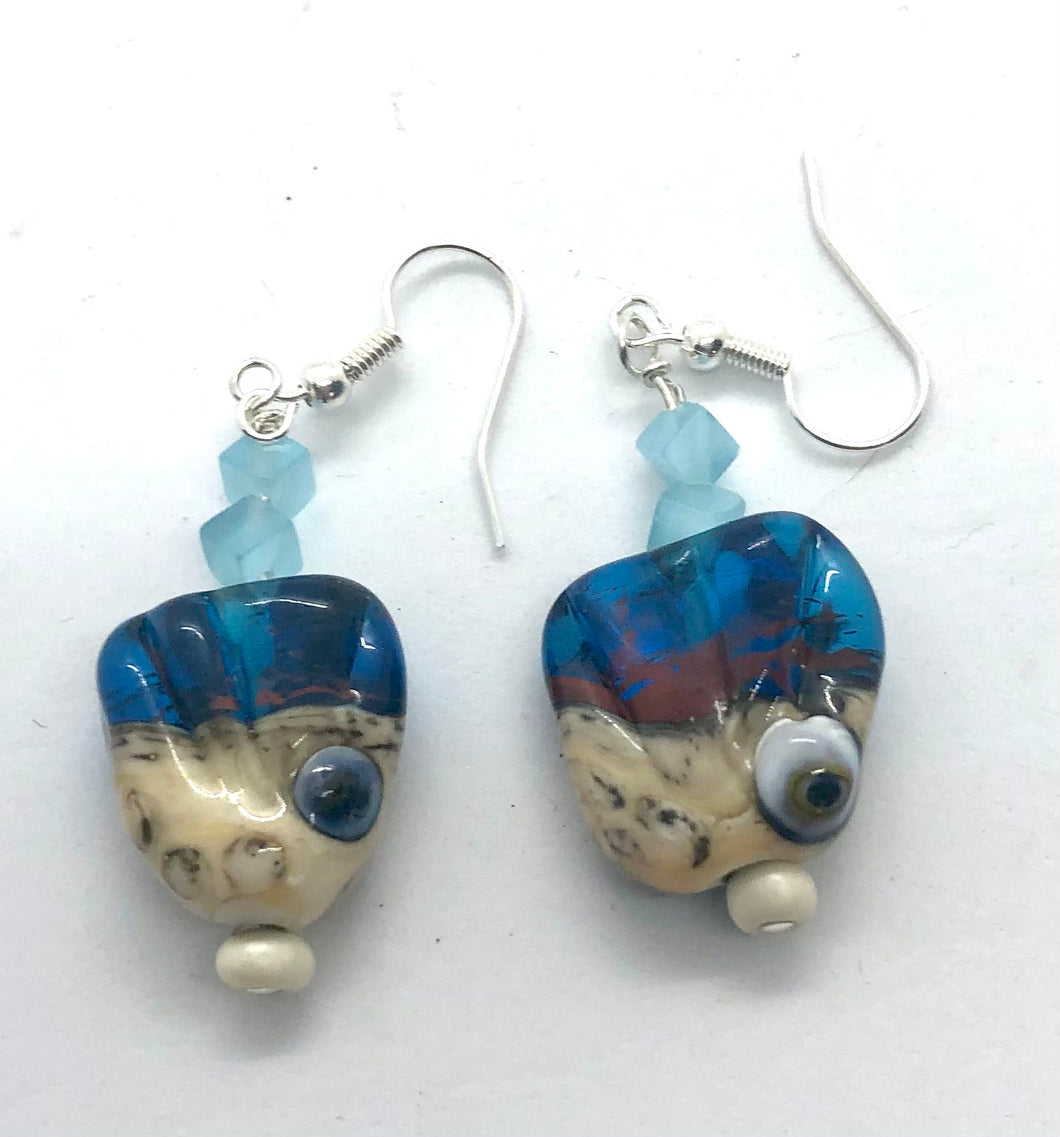 Ocean Lampwork Glass Bead Earrings