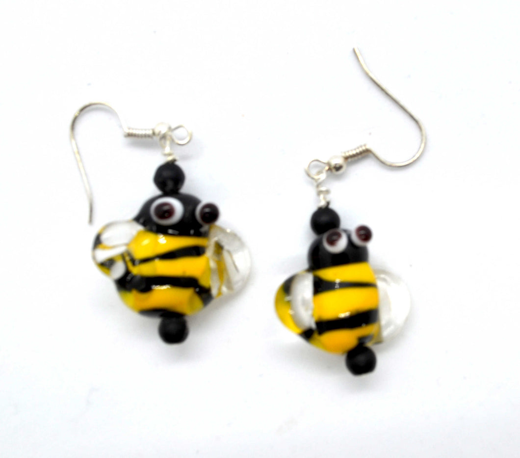 Bee Earrings - lampwork glass beads