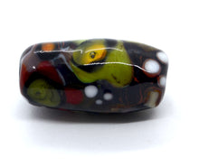 Load image into Gallery viewer, Single lampwork glass bead in black with green and colourful design
