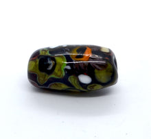 Load image into Gallery viewer, Black barrel shaped glass beads with many colours on ball chain
