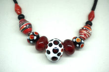 Load image into Gallery viewer, Lampwork bead necklace in red, white and black
