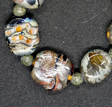 Load image into Gallery viewer, Lampwork glass bead bracelet- neutrals with silver foil
