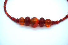 Load image into Gallery viewer, Red and Orange hollow lampwork glass bead necklace
