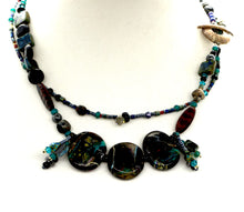 Load image into Gallery viewer, Focal lampwork beads with multicoloured double strand necklace
