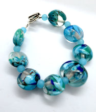 Load image into Gallery viewer, Lampwork Glass Bead Bracelet - Movements in blue
