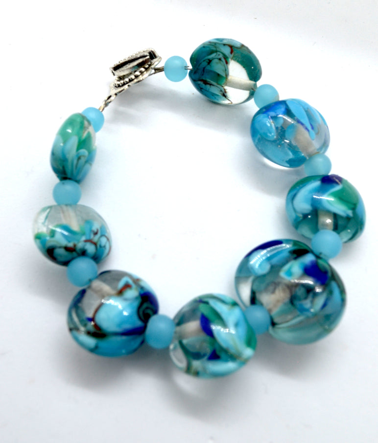 Lampwork Glass Bead Bracelet - Movements in blue