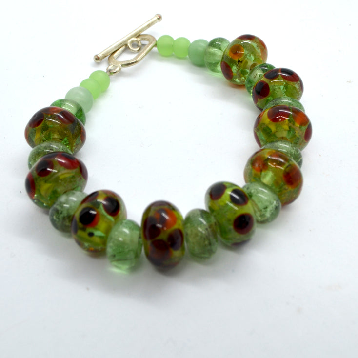 Thoughts of Poppies - Lampwork Glass Bead Bracelet