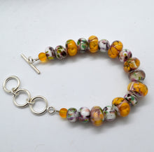Load image into Gallery viewer, Spring Flowers -Lampwork Glass Bead Bracelet in Yellow and Pink
