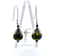 Load image into Gallery viewer, Lampwork Glass Bead Earrings with metal detail

