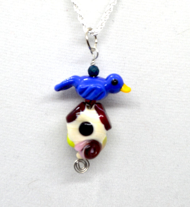 Lampwork Glass Bead Pendant - A Bird and his House
