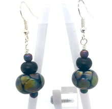 Load image into Gallery viewer, Lampwork Glass Bead Earrings - black with raku frit
