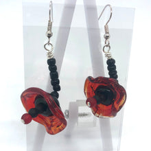 Load image into Gallery viewer, Lampwork Glass Bead Earrings - black and red poppies
