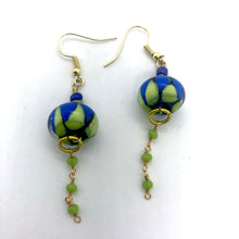 Load image into Gallery viewer, Lampwork Glass Bead Earrings - blue and green
