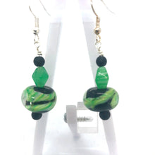 Load image into Gallery viewer, Lampwork Glass Bead Earrings - greens and black
