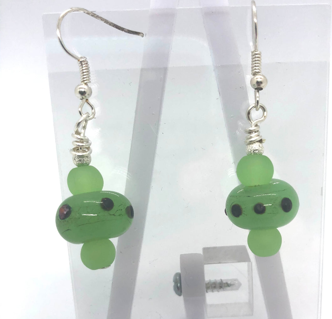 Lampwork Glass Bead Earrings - green