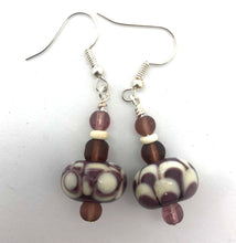 Load image into Gallery viewer, Lampwork Glass Bead Earrings - purple and ivory
