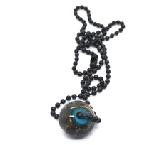 Load image into Gallery viewer, Teal with silver foil and dots glass bead on ball chain
