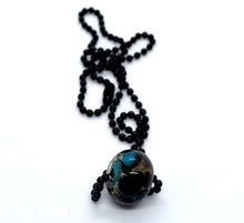 Load image into Gallery viewer, Teal with silver foil and dots glass bead on ball chain
