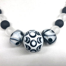 Load image into Gallery viewer, White and Black Lampwork Glass Bead Necklace
